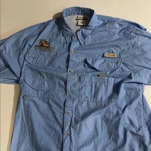 Columbia Light Blue Performance Fishing Gear Men's Casual Shirt Westervelt Lodge